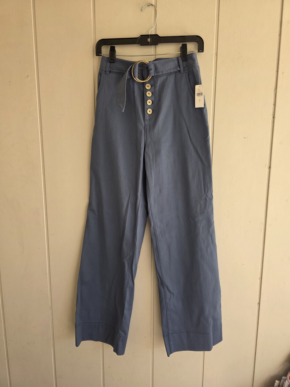 Anthropologie Cassidy Button Fly Belted Wide Leg Pants Size 2 Blue New With Tags